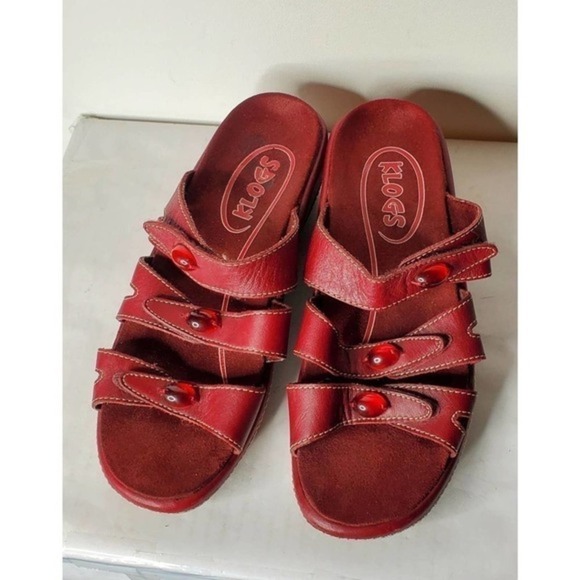 KLOGS RED w jewels accent‎ 7M slippers leather. Boho. Comfy. Granny Vibe #0423 - Picture 1 of 8